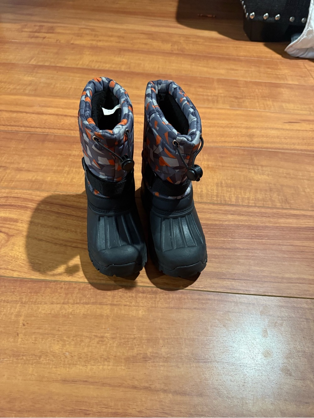 Kids Black and Gray Winter Snow Boots with Orange Accents